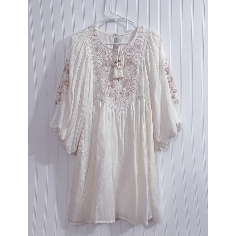 Anthropologie Viveka Embroidered Lace Puff Sleeve Mini Dress In Ivory White NWT - Picture 6 of 13